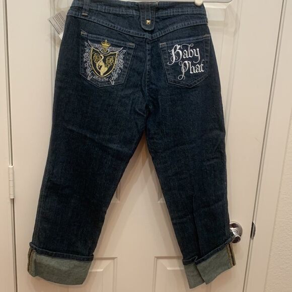 Baby Phat Girlz 10 Rolled Leg Gold Embroider And Hardware 5 Pockets Rami Cotton - Picture 7 of 12